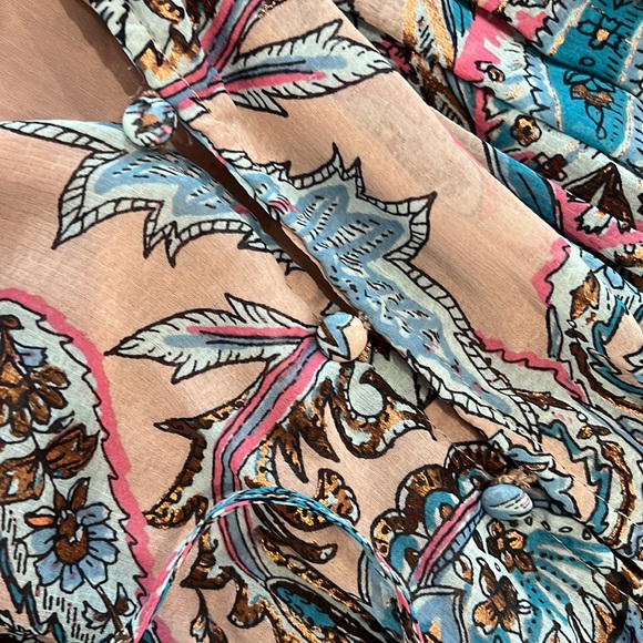 Free People Metallic Tan Gold Dust Jumpsuit Wide Leg Smocked Lined M  NWOT - Picture 13 of 16